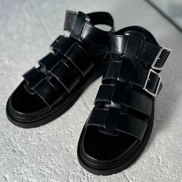 No Boundaries NWOT SZ 9 Black Caged Platform Sandal Comfort Boho Y2K Edgy - Picture 6 of 9